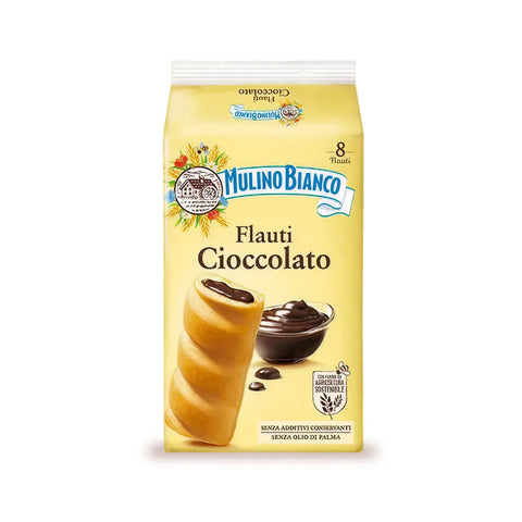 Mulino Bianco Flauti Cioccolato weiches Hefeteiggebäck mit Schokoladenfüllung einzeln verpackt