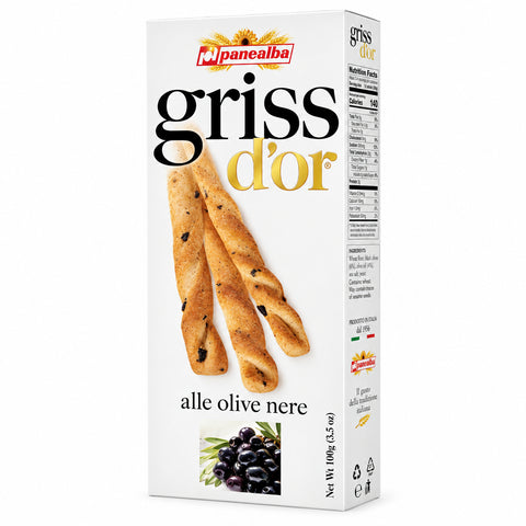 Panealba Griss d’Or Grissini mit schwarzen Oliven in der 100-g-Packung