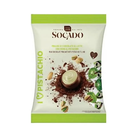Socado Praline Pistacchio italienische Milchschokoladenpraline mit Pistazienfüllung